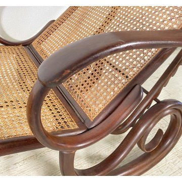 ANTICA CHAISE LONGUE THONET SDRAIO PIEGHEVOLE LEGNO FAGGIO ANNI 40 PAGLIA VIENNA