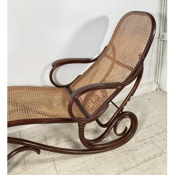 ANTICA CHAISE LONGUE THONET SDRAIO PIEGHEVOLE LEGNO FAGGIO ANNI 40 PAGLIA VIENNA