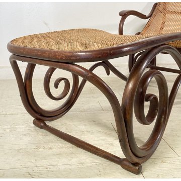 ANTICA CHAISE LONGUE THONET SDRAIO PIEGHEVOLE LEGNO FAGGIO ANNI 40 PAGLIA VIENNA