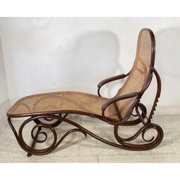 ANTICA CHAISE LONGUE THONET SDRAIO PIEGHEVOLE LEGNO FAGGIO ANNI 40 PAGLIA VIENNA