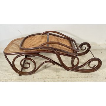 ANTICA CHAISE LONGUE THONET SDRAIO PIEGHEVOLE LEGNO FAGGIO ANNI 40 PAGLIA VIENNA