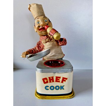 RARO GIOCATTOLO DI LATTA Chef Cook  Yonezawa a BATTERIA DECORO LITO Giappone '50