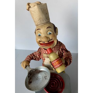 RARO GIOCATTOLO DI LATTA Chef Cook  Yonezawa a BATTERIA DECORO LITO Giappone '50