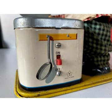 RARO GIOCATTOLO DI LATTA Chef Cook  Yonezawa a BATTERIA DECORO LITO Giappone '50
