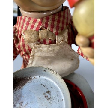 RARO GIOCATTOLO DI LATTA Chef Cook  Yonezawa a BATTERIA DECORO LITO Giappone '50