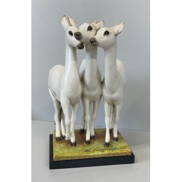 ANTICO SCULTURA CERAMICA GRES CERBIATTI GUIDO CACCIAPUOTI BAMBY CAPRIOLO 1930
