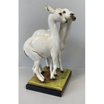 ANTICO SCULTURA CERAMICA GRES CERBIATTI GUIDO CACCIAPUOTI BAMBY CAPRIOLO 1930