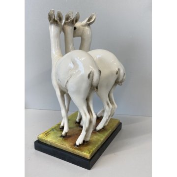 ANTICO SCULTURA CERAMICA GRES CERBIATTI GUIDO CACCIAPUOTI BAMBY CAPRIOLO 1930