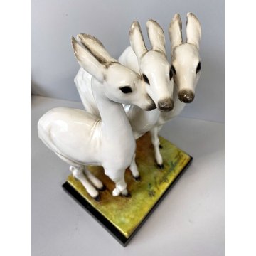 ANTICO SCULTURA CERAMICA GRES CERBIATTI GUIDO CACCIAPUOTI BAMBY CAPRIOLO 1930