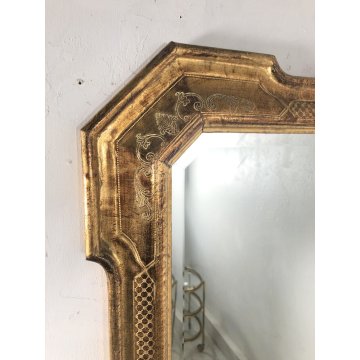 ANTICO SPECCHIO SPECCHIERA VASSOIO FOGLIA ORO CORNICE DECORO BULINO 59x72 cm 800