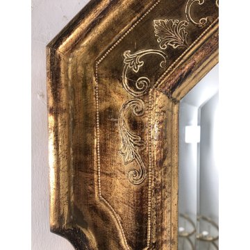 ANTICO SPECCHIO SPECCHIERA VASSOIO FOGLIA ORO CORNICE DECORO BULINO 59x72 cm 800