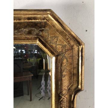 ANTICO SPECCHIO SPECCHIERA VASSOIO FOGLIA ORO CORNICE DECORO BULINO 59x72 cm 800