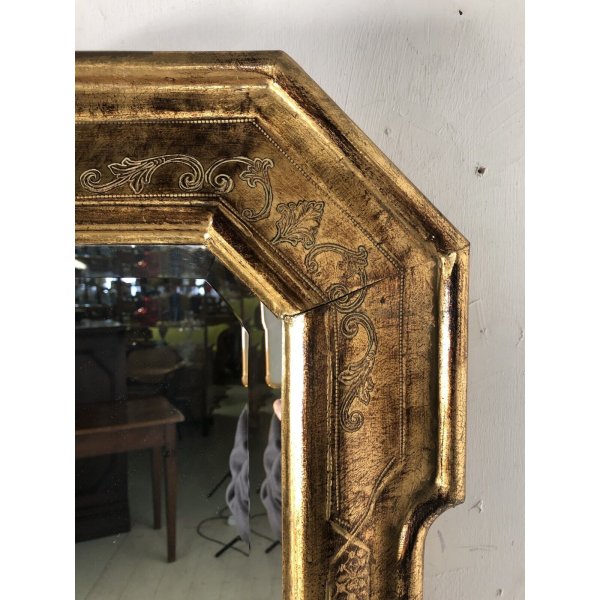 ANTICO SPECCHIO SPECCHIERA VASSOIO FOGLIA ORO CORNICE DECORO BULINO 59x72  cm 800