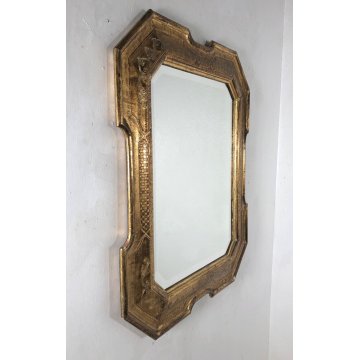 ANTICO SPECCHIO SPECCHIERA VASSOIO FOGLIA ORO CORNICE DECORO BULINO 59x72 cm 800