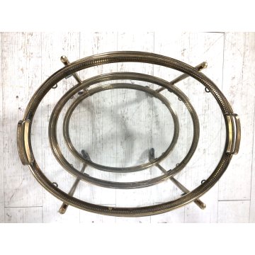 PICCOLO CARRELLO OVALE 3 PIANI VINTAGE OTTONE VETRO DESIGN MIDCENTURY REGENCY 40