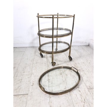 PICCOLO CARRELLO OVALE 3 PIANI VINTAGE OTTONE VETRO DESIGN MIDCENTURY REGENCY 40