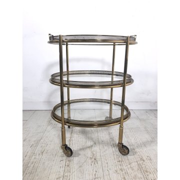 PICCOLO CARRELLO OVALE 3 PIANI VINTAGE OTTONE VETRO DESIGN MIDCENTURY REGENCY 40