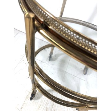PICCOLO CARRELLO OVALE 3 PIANI VINTAGE OTTONE VETRO DESIGN MIDCENTURY REGENCY 40