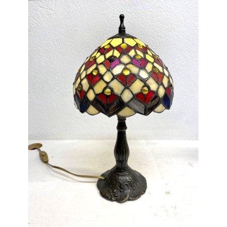 LAMPADA TAVOLO SCRIVANIA ABATJOUR stile LIBERTY OTTONE VETRO CUORI 36,5cm/h '900