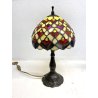 LAMPADA TAVOLO SCRIVANIA ABATJOUR stile LIBERTY OTTONE VETRO CUORI 36,5cm/h '900