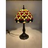 LAMPADA TAVOLO SCRIVANIA ABATJOUR stile LIBERTY OTTONE VETRO CUORI 36,5cm/h '900