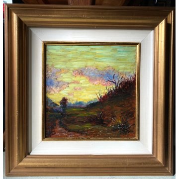 QUADRO OLIO S. Ferraris "Ultima luce" PAESAGGIO MONTANO OSSOLA VALLE VIGEZZO 900