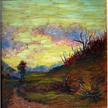 QUADRO OLIO S. Ferraris "Ultima luce" PAESAGGIO MONTANO OSSOLA VALLE VIGEZZO 900