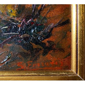 QUADRO OLIO S. Ferraris "Ultima luce" PAESAGGIO MONTANO OSSOLA VALLE VIGEZZO 900