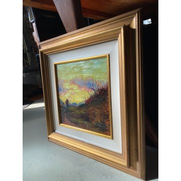 QUADRO OLIO S. Ferraris "Ultima luce" PAESAGGIO MONTANO OSSOLA VALLE VIGEZZO 900