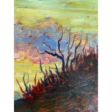QUADRO OLIO S. Ferraris "Ultima luce" PAESAGGIO MONTANO OSSOLA VALLE VIGEZZO 900