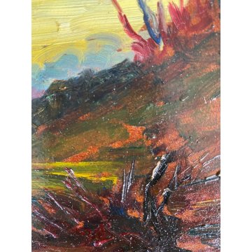 QUADRO OLIO S. Ferraris "Ultima luce" PAESAGGIO MONTANO OSSOLA VALLE VIGEZZO 900