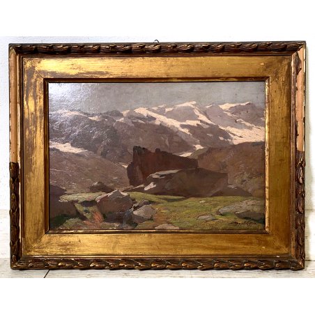 ANTICO QUADRO OLIO Moretti Foggia PAESAGGIO ALPINO Monte Rosa ALPE PEDRIOLA 1929