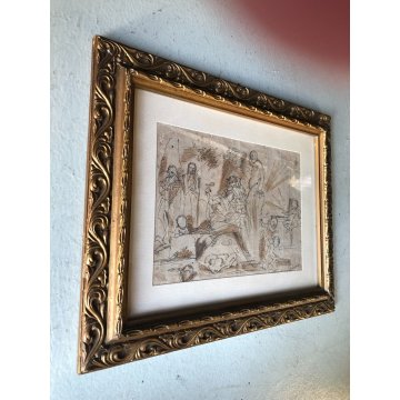 ANTICO DISEGNO CHINA FIRMATO "Nardino" STUDIO COMPOSIZIONE FIGURE RELIGIOSO