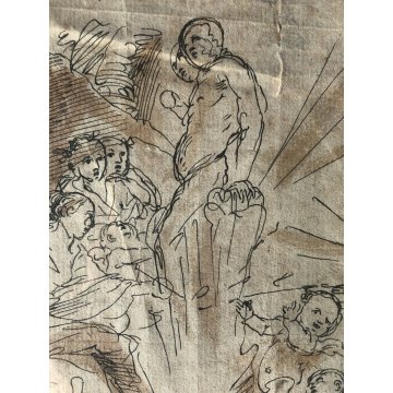 ANTICO DISEGNO CHINA FIRMATO "Nardino" STUDIO COMPOSIZIONE FIGURE RELIGIOSO