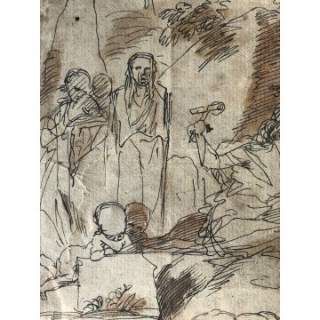 ANTICO DISEGNO CHINA FIRMATO "Nardino" STUDIO COMPOSIZIONE FIGURE RELIGIOSO