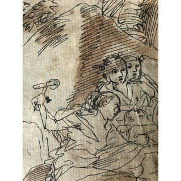 ANTICO DISEGNO CHINA FIRMATO "Nardino" STUDIO COMPOSIZIONE FIGURE RELIGIOSO