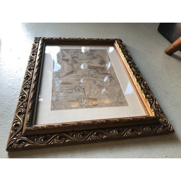 ANTICO DISEGNO CHINA FIRMATO "Nardino" STUDIO COMPOSIZIONE FIGURE RELIGIOSO