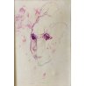 QUADRO Ernesto Treccani TECNICA MISTA CHINA ACQUERELLO RITRATTO VOLTO DONNA '900