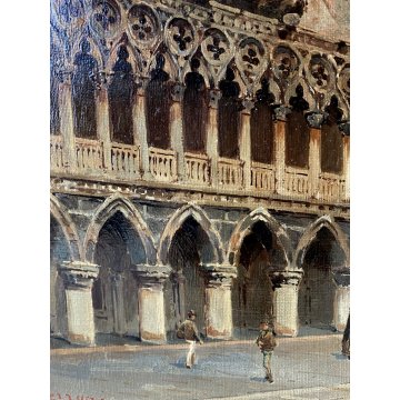 ANTICO QUADRO OLIO A. Ferrari Piazza San Marco VEDUTA FIGURE VENEZIA VEDUTISMO