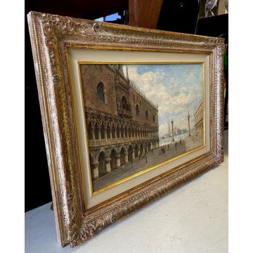 ANTICO QUADRO OLIO A. Ferrari Piazza San Marco VEDUTA FIGURE VENEZIA VEDUTISMO