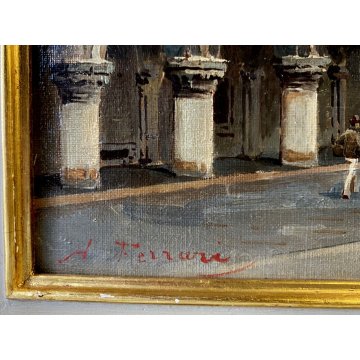 ANTICO QUADRO OLIO A. Ferrari Piazza San Marco VEDUTA FIGURE VENEZIA VEDUTISMO