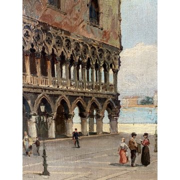 ANTICO QUADRO OLIO A. Ferrari Piazza San Marco VEDUTA FIGURE VENEZIA VEDUTISMO