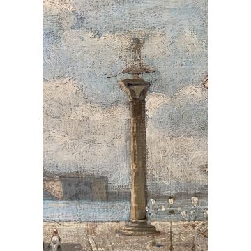 ANTICO QUADRO OLIO A. Ferrari Piazza San Marco VEDUTA FIGURE VENEZIA VEDUTISMO