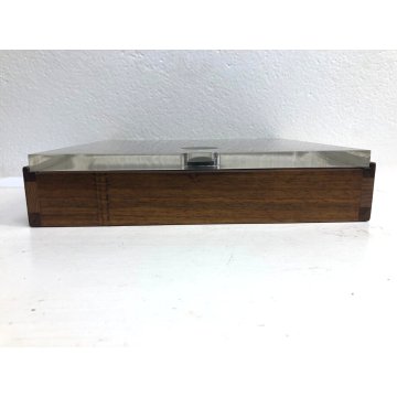 SCATOLA CASSETTO LEGNO COPERCHIO LUCITE MODERN DESIGN F. Botta 30x30x6,5 cm 1973