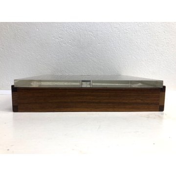 SCATOLA CASSETTO LEGNO COPERCHIO LUCITE MODERN DESIGN F. Botta 30x30x6,5 cm 1973