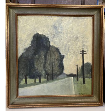 QUADRO OLIO Sergio Bonfantini PAESAGGIO RURALE VEDUTA PIANURA ESPRESSIONISMO 900