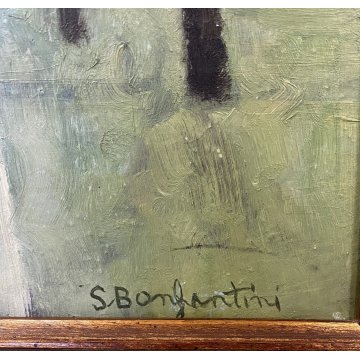 QUADRO OLIO Sergio Bonfantini PAESAGGIO RURALE VEDUTA PIANURA ESPRESSIONISMO 900