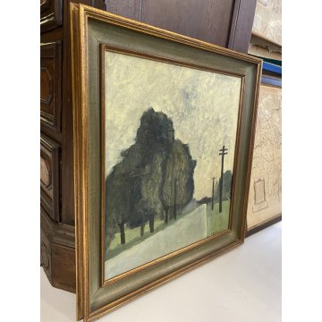 QUADRO OLIO Sergio Bonfantini PAESAGGIO RURALE VEDUTA PIANURA ESPRESSIONISMO 900