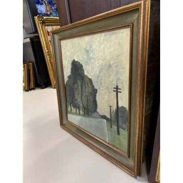 QUADRO OLIO Sergio Bonfantini PAESAGGIO RURALE VEDUTA PIANURA ESPRESSIONISMO 900