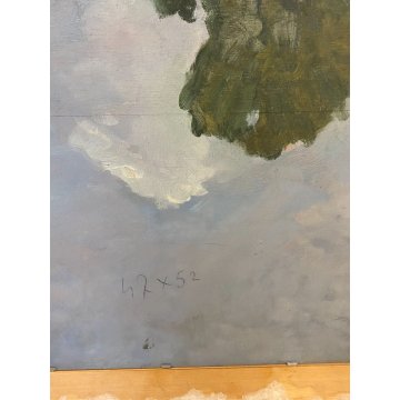 QUADRO OLIO Sergio Bonfantini PAESAGGIO RURALE VEDUTA PIANURA ESPRESSIONISMO 900